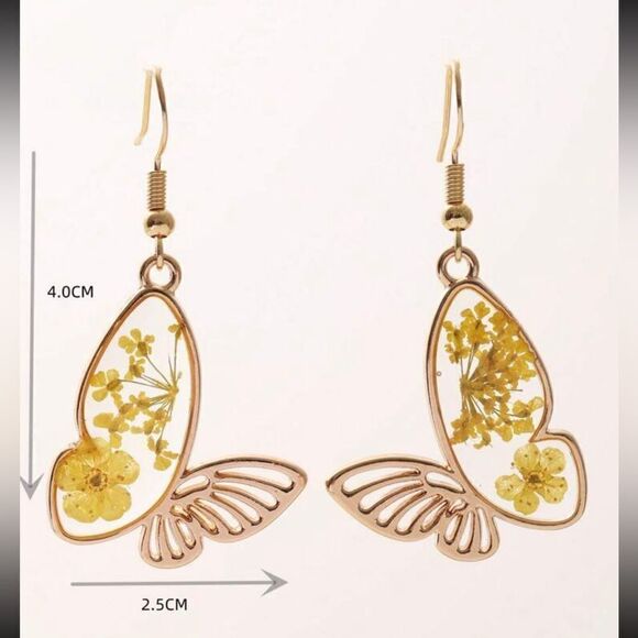 Butterfly Resin Dried Flower Pressed Earrings fall vibes autumn colors harvest - Picture 4 of 11